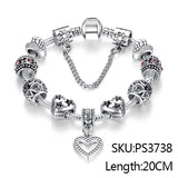 Fashion Silver Heart Charms Bracelet Bangle for Women DIY 925 Crystal Beads Fit Original Bracelets Women Pulseira Jewelry Gift