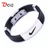 2016 Men Basketball Sports Silicone Wristband Stainless Steel Bracelets for Men Women Friendship Jewelry Gifts Free Shipping