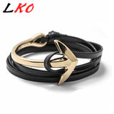 LKO 2017 Fashion Jewelry Hot Sale 76cm PU Leather Bracelet Men Anchor Bracelets For Women Best Friend Gift Free Shipping 1-12