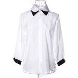 2015 New European Style Chiffon Women T-Shirt Contrast Color Summer Free Shipping Double-layer Collar Drop Shipping