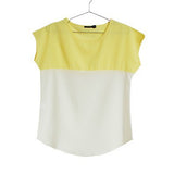 2015 New Korean Style Chiffon T-Shirt Patchwork Summer Women T-shirt Free Shipping O-Neck Casual T-shirt Drop Shipping  6 Colors