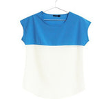 2015 New Korean Style Chiffon T-Shirt Patchwork Summer Women T-shirt Free Shipping O-Neck Casual T-shirt Drop Shipping  6 Colors