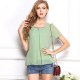 2015 New Korean Style Solid Chiffon Women Blouse Summer Free Shipping O-Neck Drop Shipping Blouse 6 Sizes 10 Colors