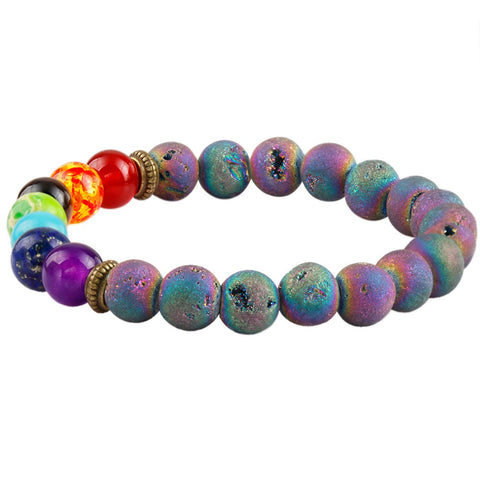 SUNYIK Rainbow Matte Lava Rock 7 Chakra Healing Gem Stone 8mm Beaded Bracelet