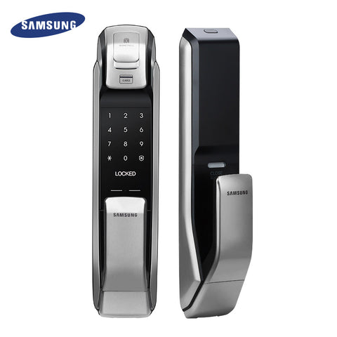 English Version Big Mortise SAMSUNG SHP-DP728 Keyless BlueTooth Fingerprint PUSH PULL Digital Door Lock Silver Color